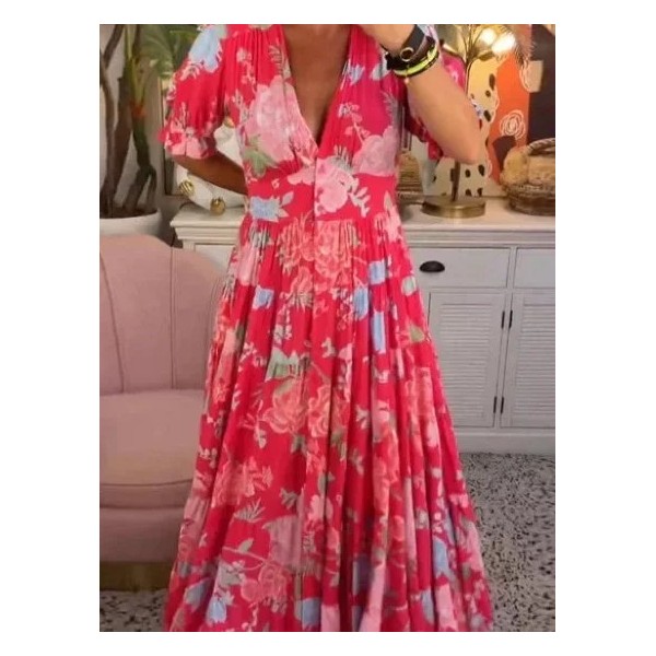 Carine – Vestido Longo Floral em Tons Vibrantes