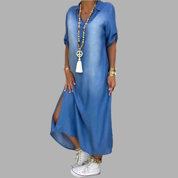 Sofia – Vestido Camiseiro em Azul