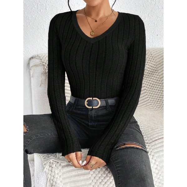 Maya – Camisola Canelada com Decote em V