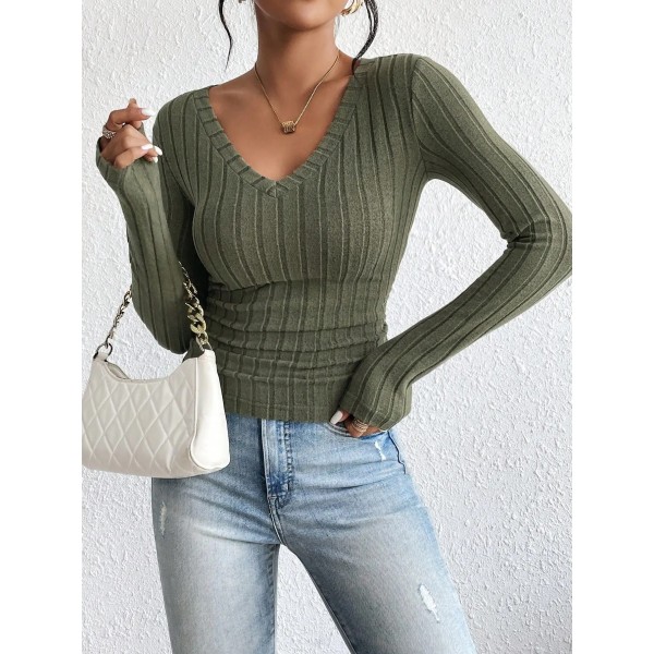 Mira – Camisola Canelada com Decote em V