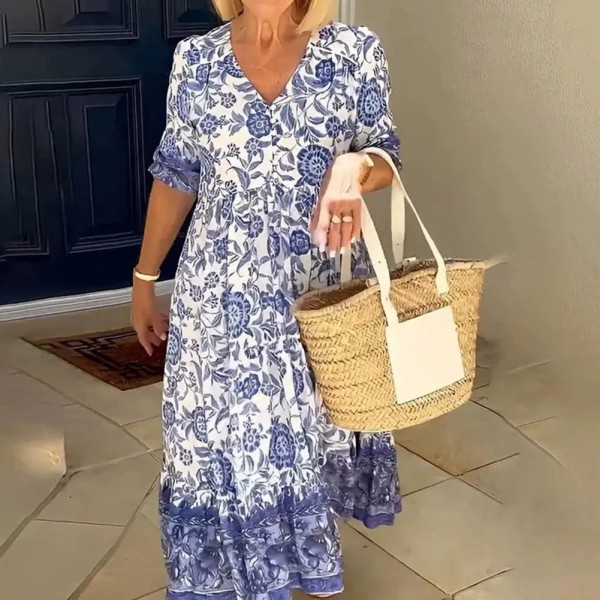 Nadia – Vestido Floral Solto com Mangas