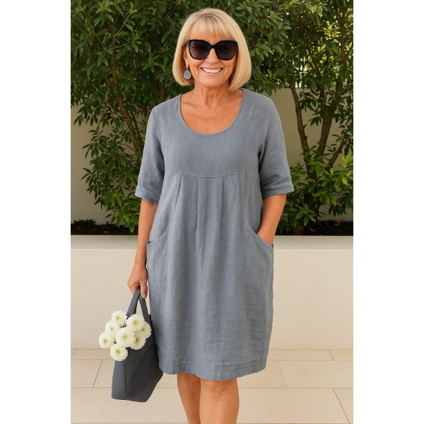 Vera – Vestido de Linho com Bolsos Laterais